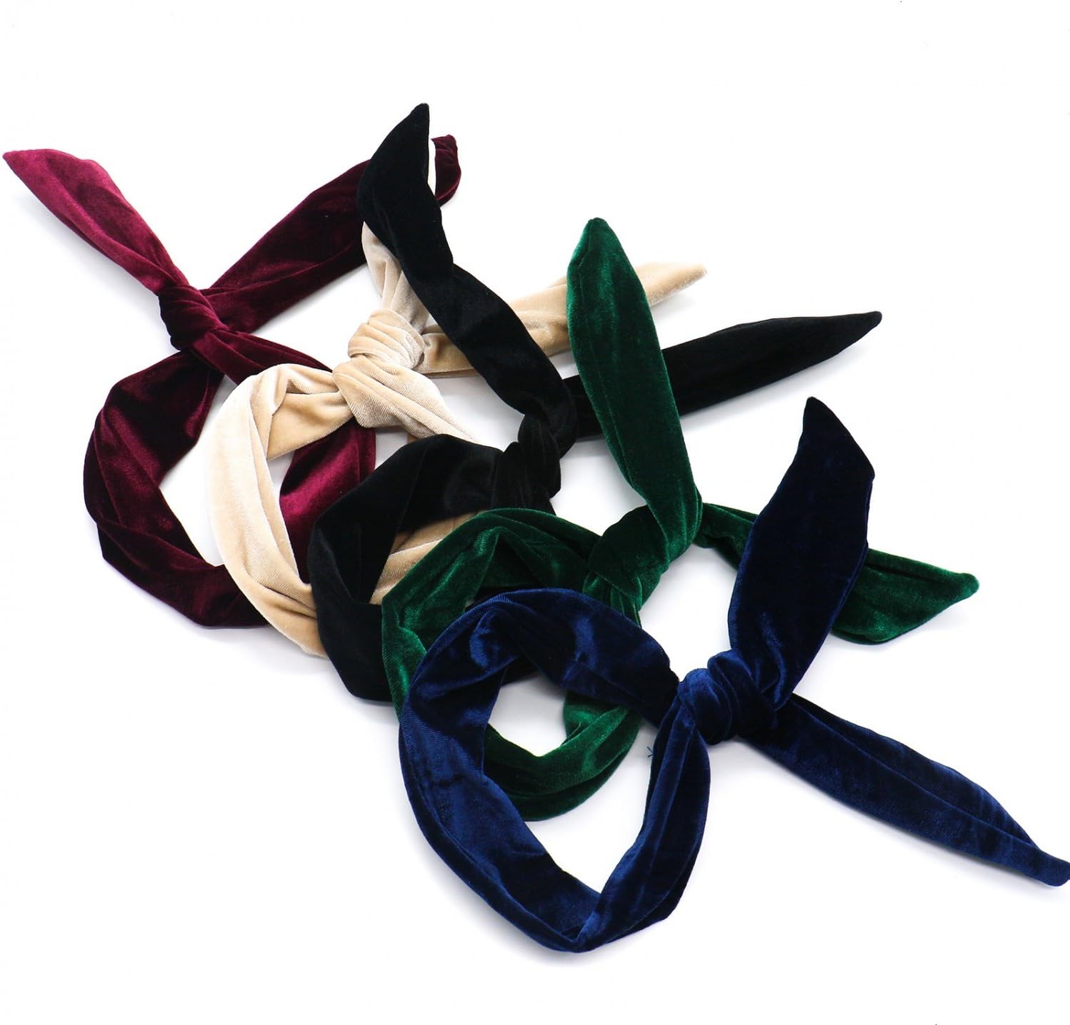 HUELE 5 Pcs Velvet Wire Headband Girls Women Twist Bow Wired Headbands Scarf Wrap Bowknot Wire Hair Holders Hair Accessory