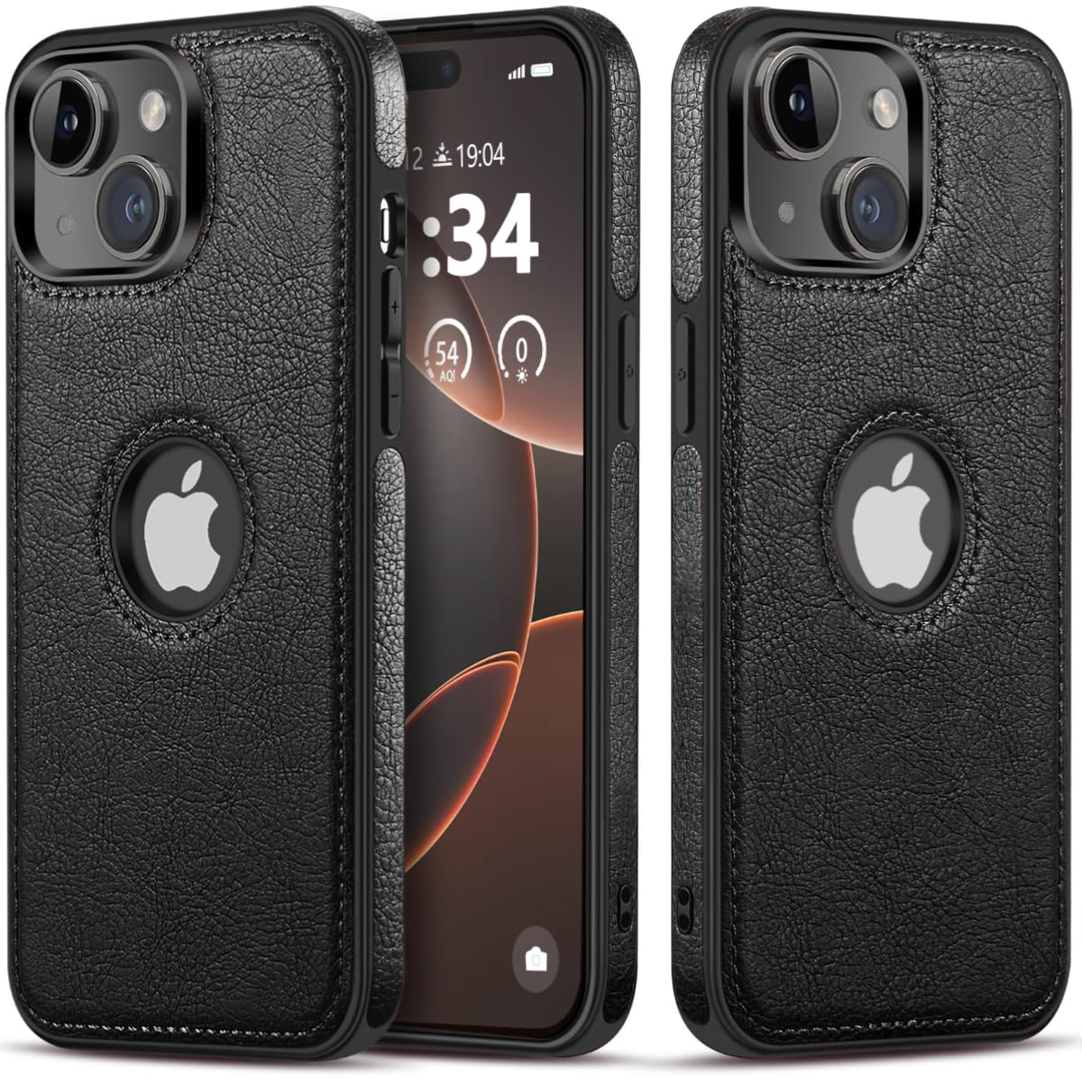 USLOGAN for iPhone 15 Case Vegan Leather Slim Luxury Elegant Vintage Phone Cover 2023 6.1 Inch (Black)