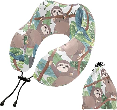 Almohada de viaje con diseño de perezoso y bosque tropical, almohada de viaje para dormir, almohada de cuello de espuma viscoelástica ajustable con disponible en Yaxa Venezuela