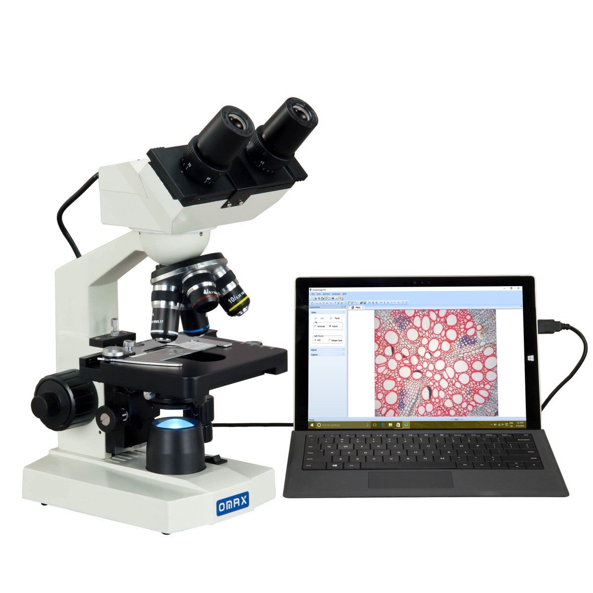 AmScope MD82EZ10 OMAX 40X-2500X - Microscopio digitale integrato con illuminazione a LED, 1,3 MP