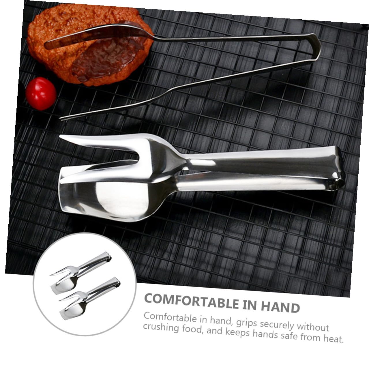 OUNONA 2 pezzi Pinze da Cucina in Acciaio Resistente per Pane e Insalata Clip Doppia Alimentare Leggera e Robusta per Buffet Grigliate e Servizio Catering