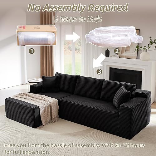 Miniatura 6 de Sofá modular Cloud de 104 pulgadas con diván en forma de L, sofás tapizados modernos con asiento profundo, sofá comprimido de esponja de pana para