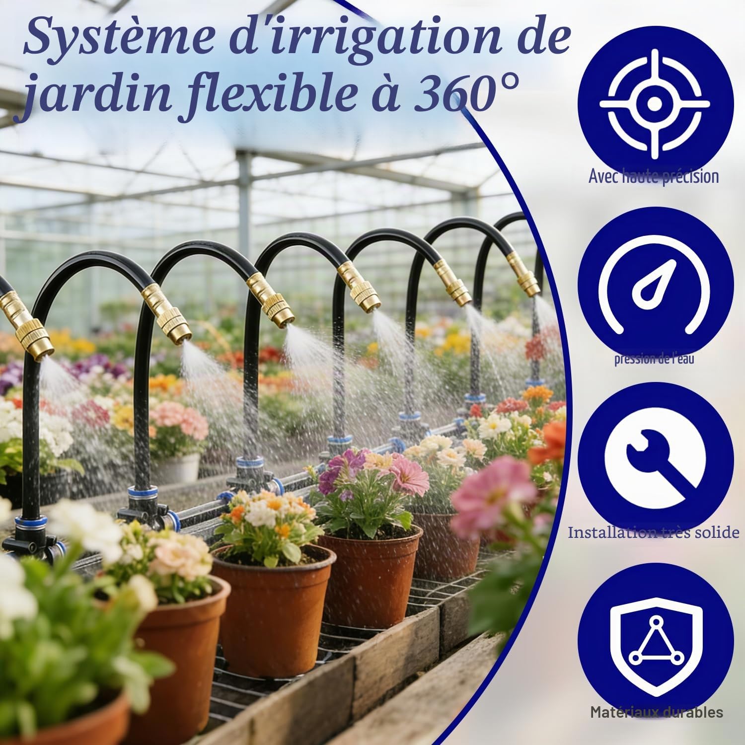 Système Arrosage de Jardin 360°, 10m système d'irrigation automatique à 360°, Système d'irrigation jardin réglable à 360, Kit D'irrigation de Brouillard, pour arrosage des plantes paysagères, jardin