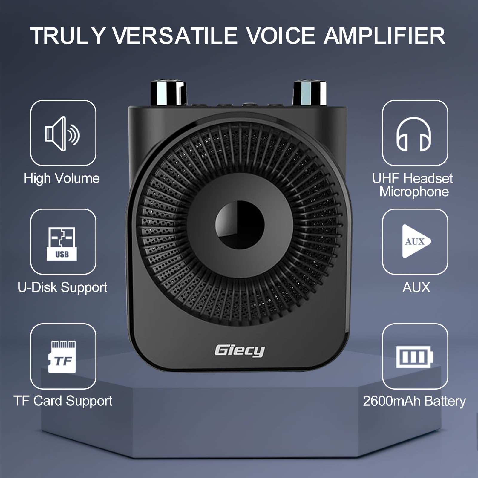 Amplificatore Vocale portatile con Microfono Cuffia Wireless UHF, Ricaricabile 2600mAh, Batteria a Lunga Durata, Mani Libere per Insegnanti, Guide Turistich, Attività all'Aperto