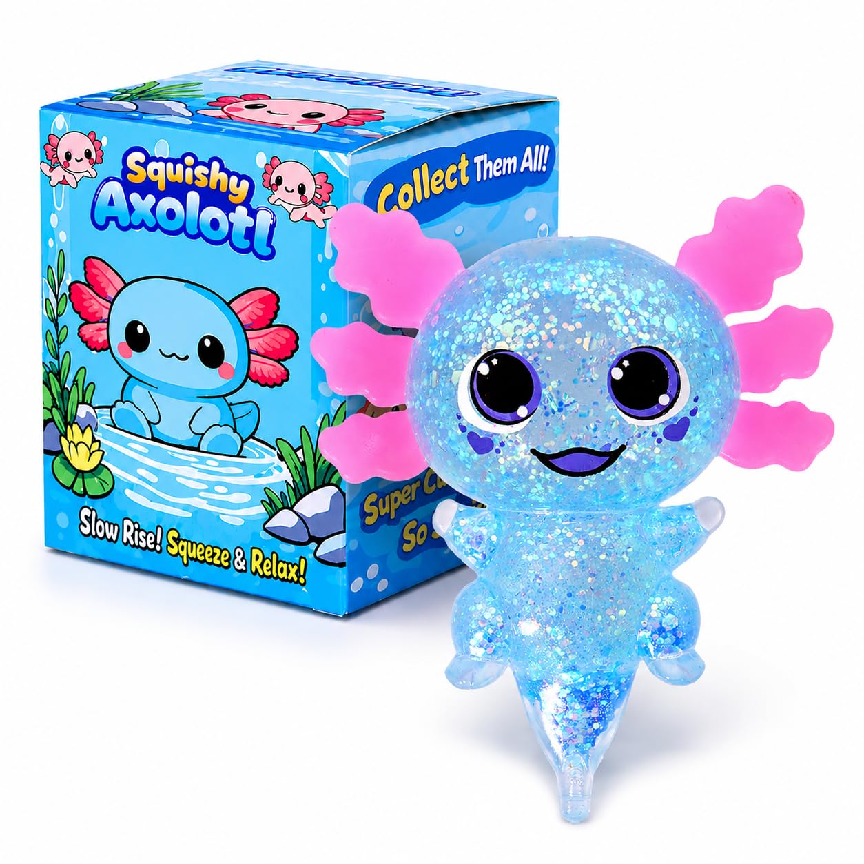 Axolotl Squishy Stress Ball, Soft TPR Slow Rising Squeeze Toy, Cute Axolotl Fidget Toy for Stress Relief, Anxiety Calming Sensory Toy for Kids Adults(Blue BigEars Axolotl) — image 1