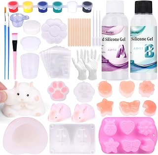Taba Squishy Kit, Taba Squishy Making Kit for Beginner - 7oz 1:1AB Squishies Gel Set with 10 Mold, Guide, Flocking Powder for DIY Your Own Squishies for Stress Relief Gift for Adults&Kids