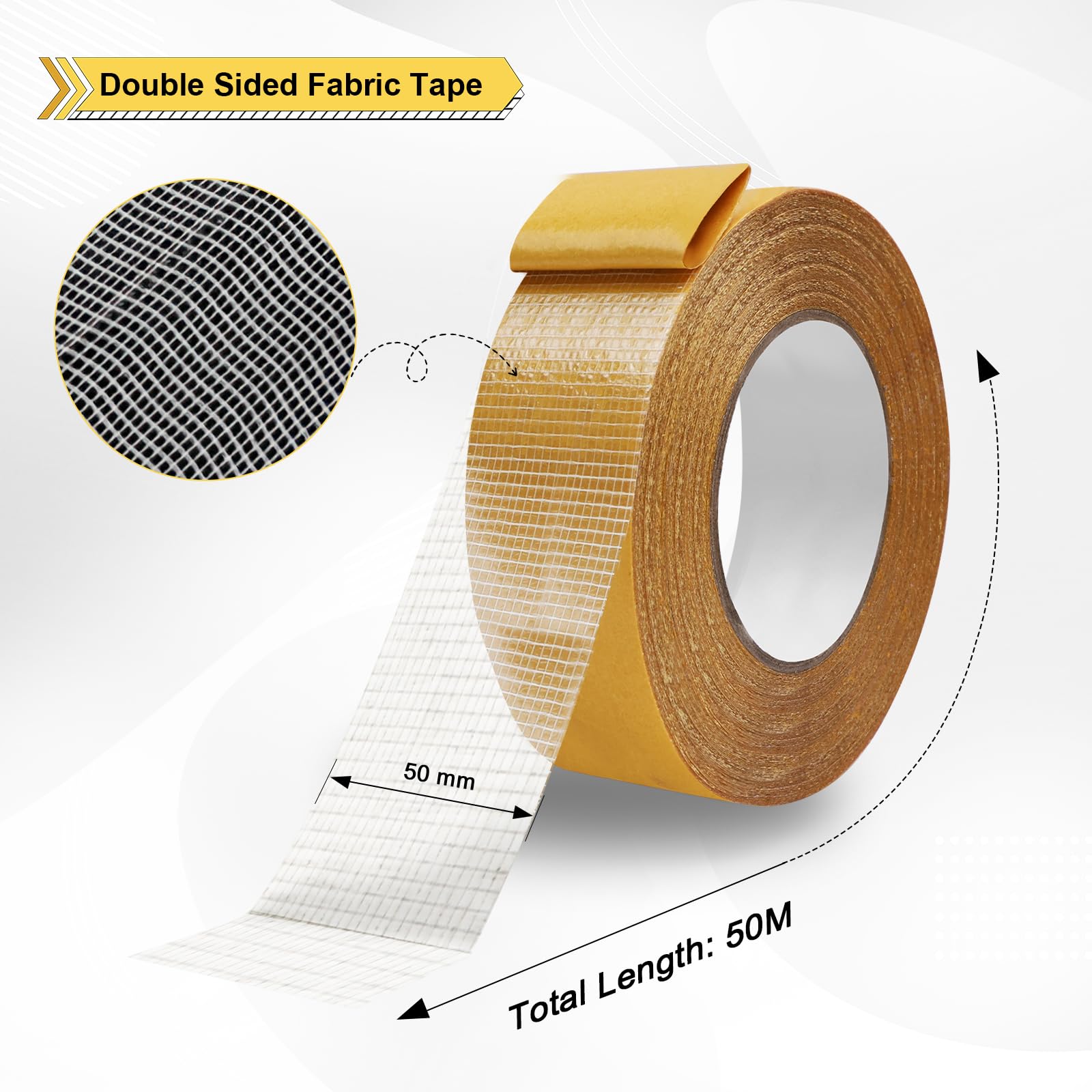 Storystore Double Sided Tape Heavy Duty, 50mm (W) x 50m (L) Double Sided Mounting Tape with Fiberglass Mesh - Image 2
