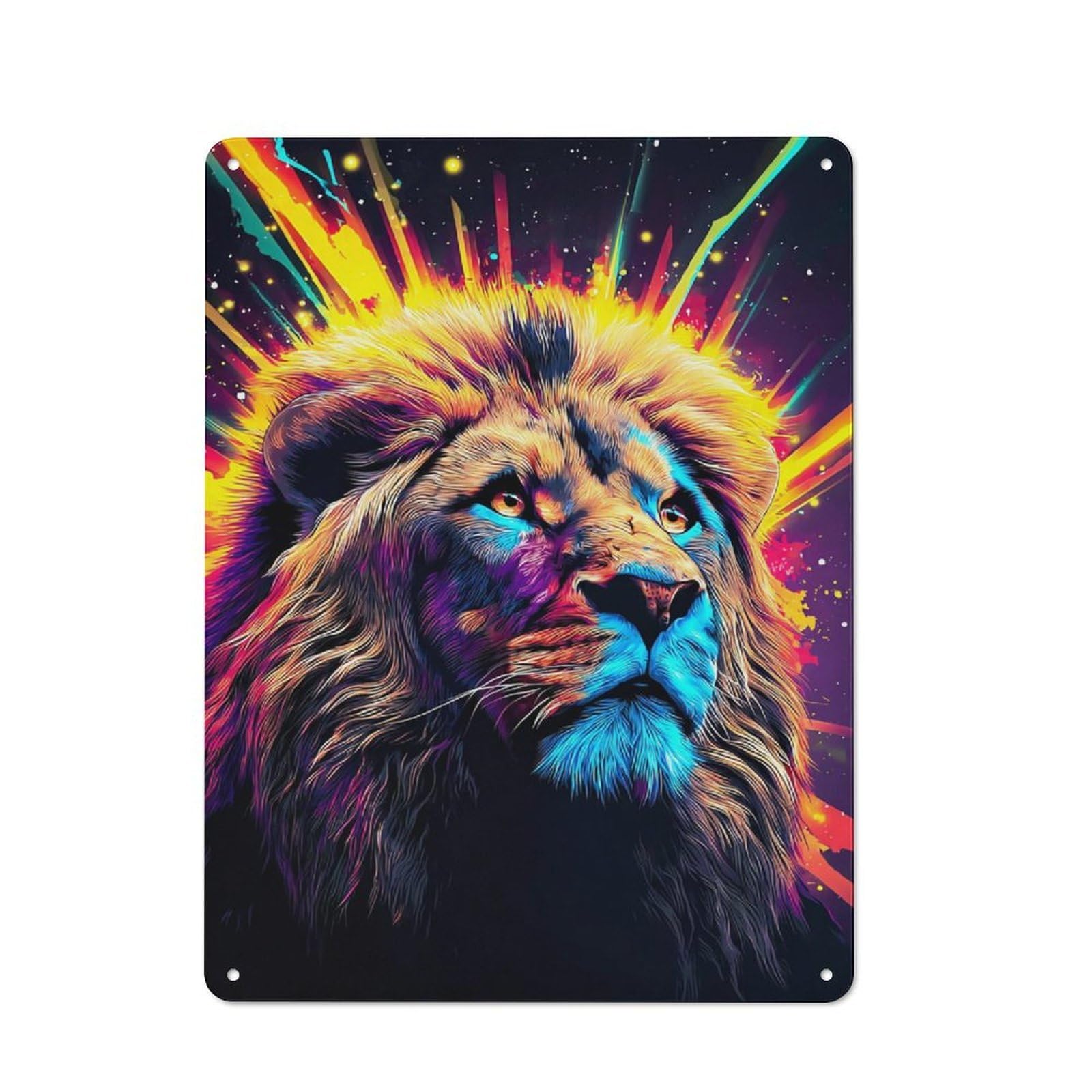 Junmoney Colorful Lion Portrait Artwork -1 Vintage Metal Plaque 40X30cm For Home Office Or Studio, Seasonal Metal Wall Decor For Winter Interiors