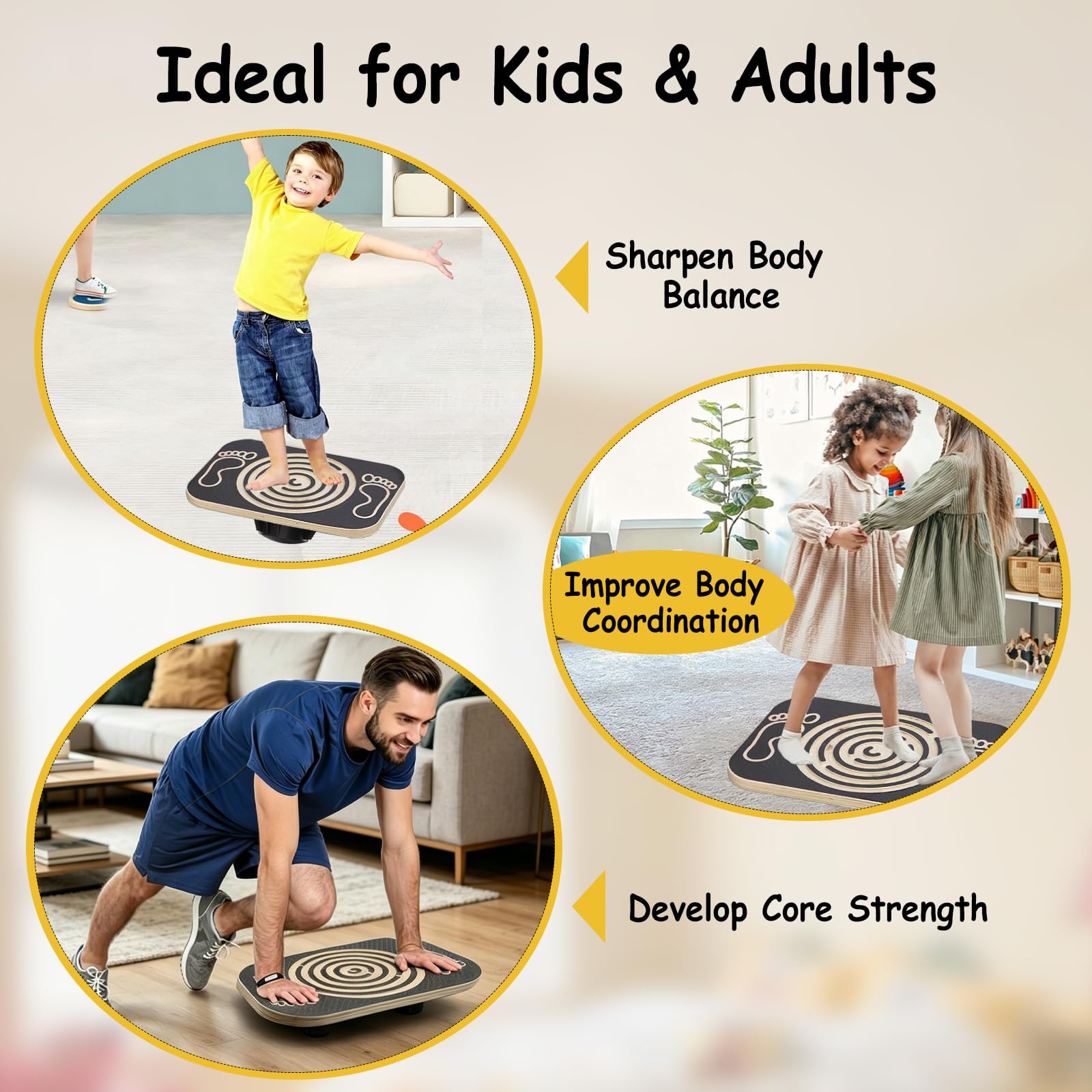 Balance Board in legno con labirinto, tavola oscillante per allenare l'equilibrio | Tavola d'equilibrio per bambini, per yoga ed esercizi, per ufficio, portata fino a 200 kg