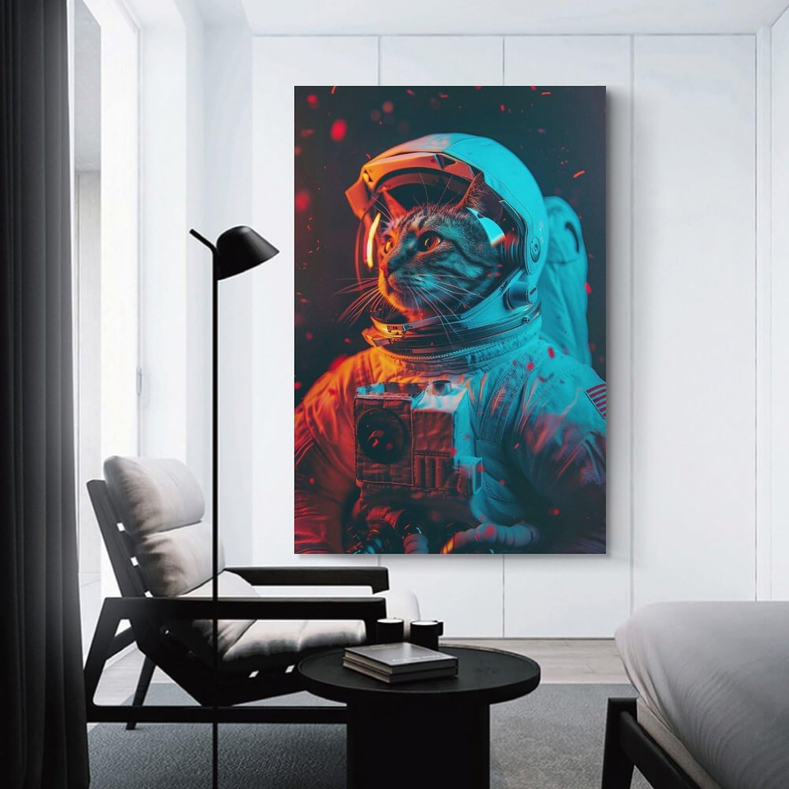 Junmoney Cat Astronaut Canvas Art Print 20x30inch(50x75cm), for Bedroom Decor, Cosy Corners Or Studios, An Easy Wall Refresh for Bedrooms