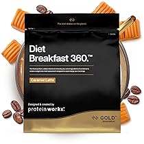 Protein Works | Diet Breakfast 360 – GOLD Innovation, Shake Colazione Sostitutivo Pasti Dietetico Salva-Tempo, Con Caffeina, Basso Zucchero, Caramel Latte, 9 Porzioni, 500g