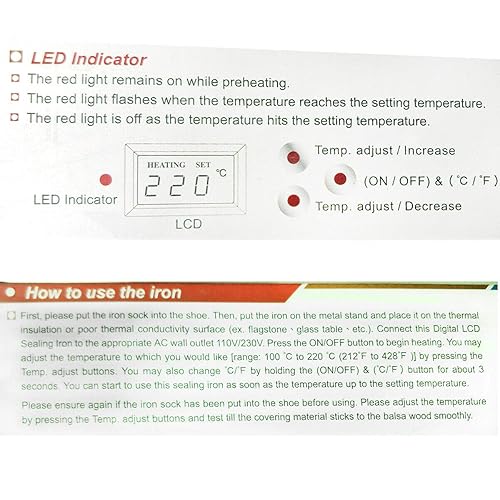 Miniatura 6 de Hierro de sellado Prolux 1362 Eléctrico LCD Digital Chapa Borde Banding Hierro Sellado 110V US Temperatura estándar 212.0-428.0 F