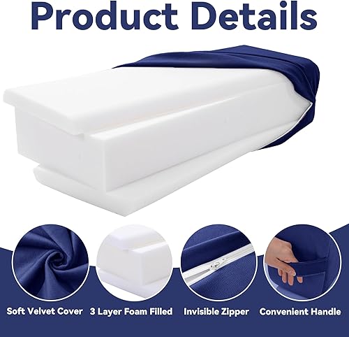 Miniatura 3 de MABOZOO Juego de cojines de yoga, funda de terciopelo de espuma de alta densidad para yoga restaurativo y meditación, almohada rectangular y