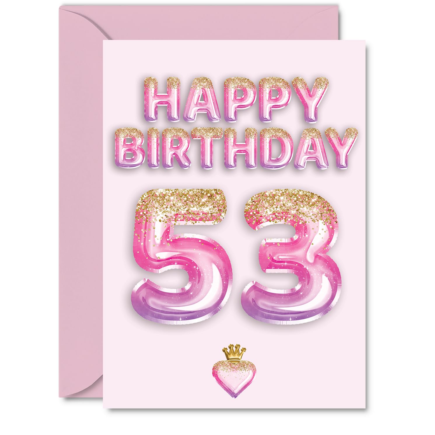 53rd Birthday Cards for Women and Men, Pink & Purple Glitter Balloons