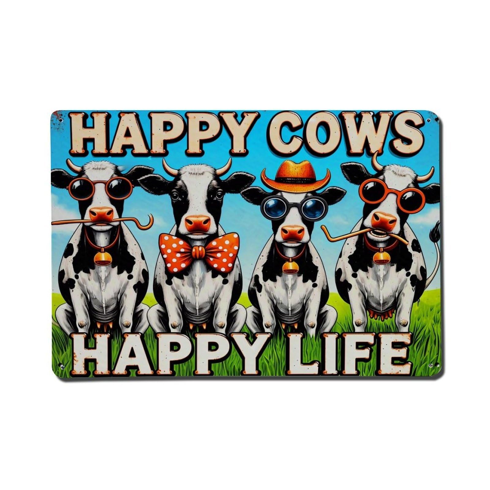 Happy Cows Happy Life Vintage Tin Sign Retro Metal Wall Decor Metal Poster, Home Bar Garage Farmhouse Cafe Wall Art Decoration 8x12Inches