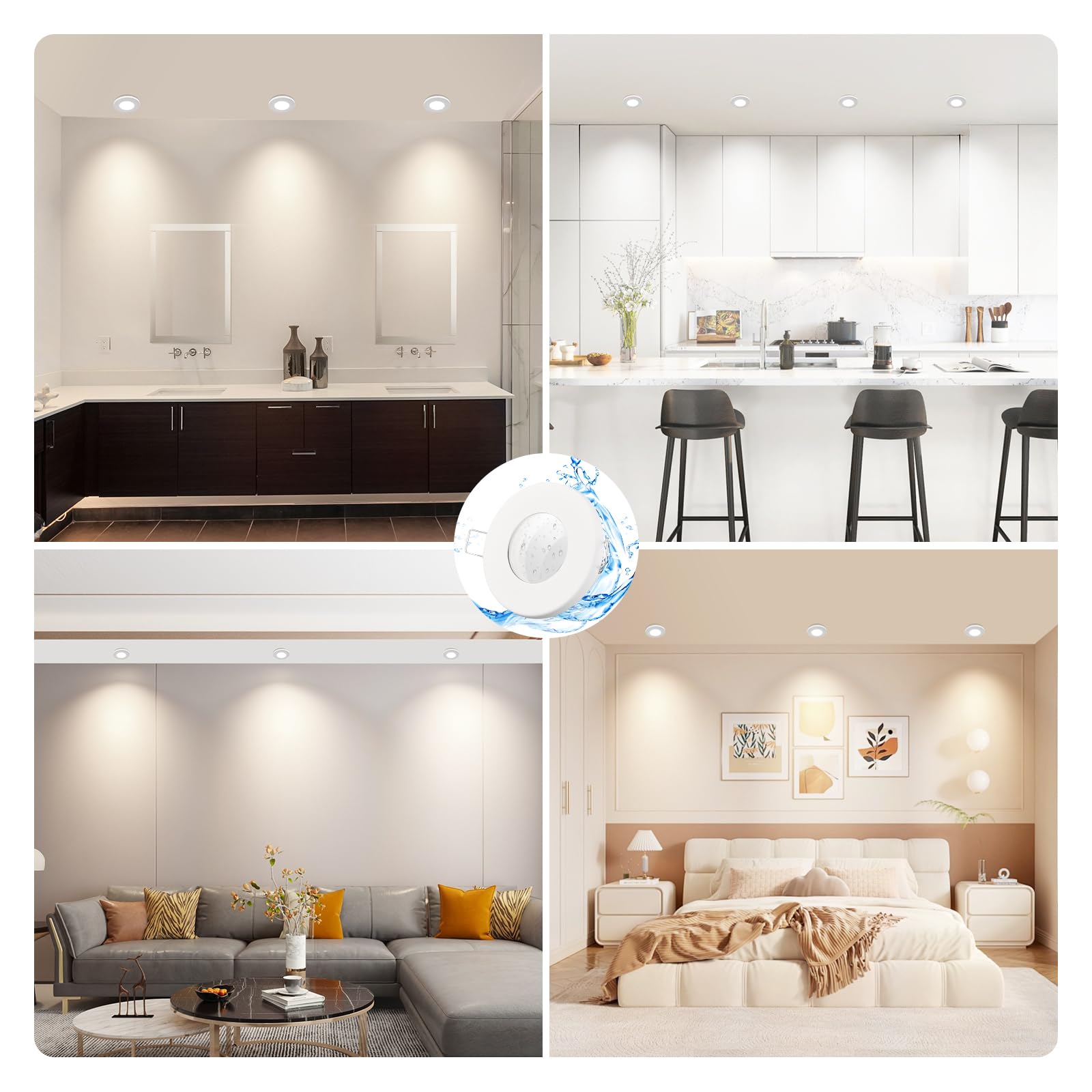 GeyouLux 4x Spot LED Encastrable IP65 Cadre Avec Douille GU10, Spots de plafond en Fer Blanc, Rond plat Spots Salle de bain spot cadre d'encastrement 68mm pour extérieur- intérie