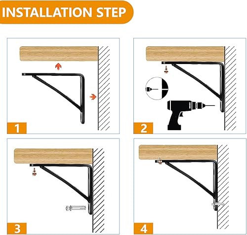 Miniatura 7 de Soportes de estante de acero resistentes de 9 x 12 x 4 pulgadas, soportes de metal soldados a mano, capacidad de carga de 450 libras, soporte