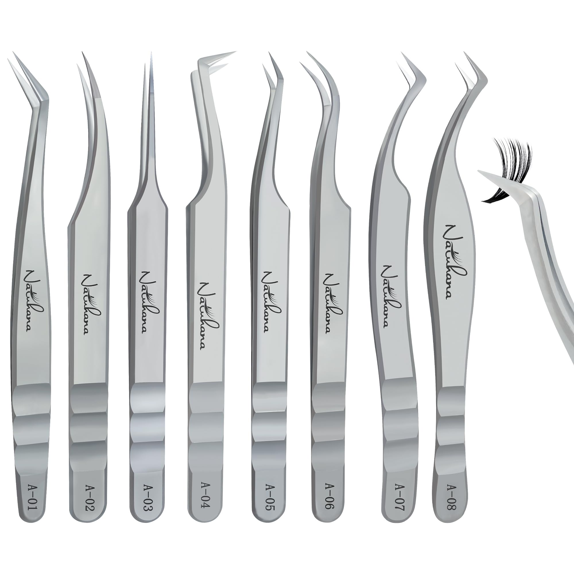 Pinzetta Extension Ciglia Professionale in Acciaio Inossidabile di Alta Qualità Antiscivolo Punta Curva Pinzette Antistatiche Eyelash Volume Tweezer(Argento, A-04)