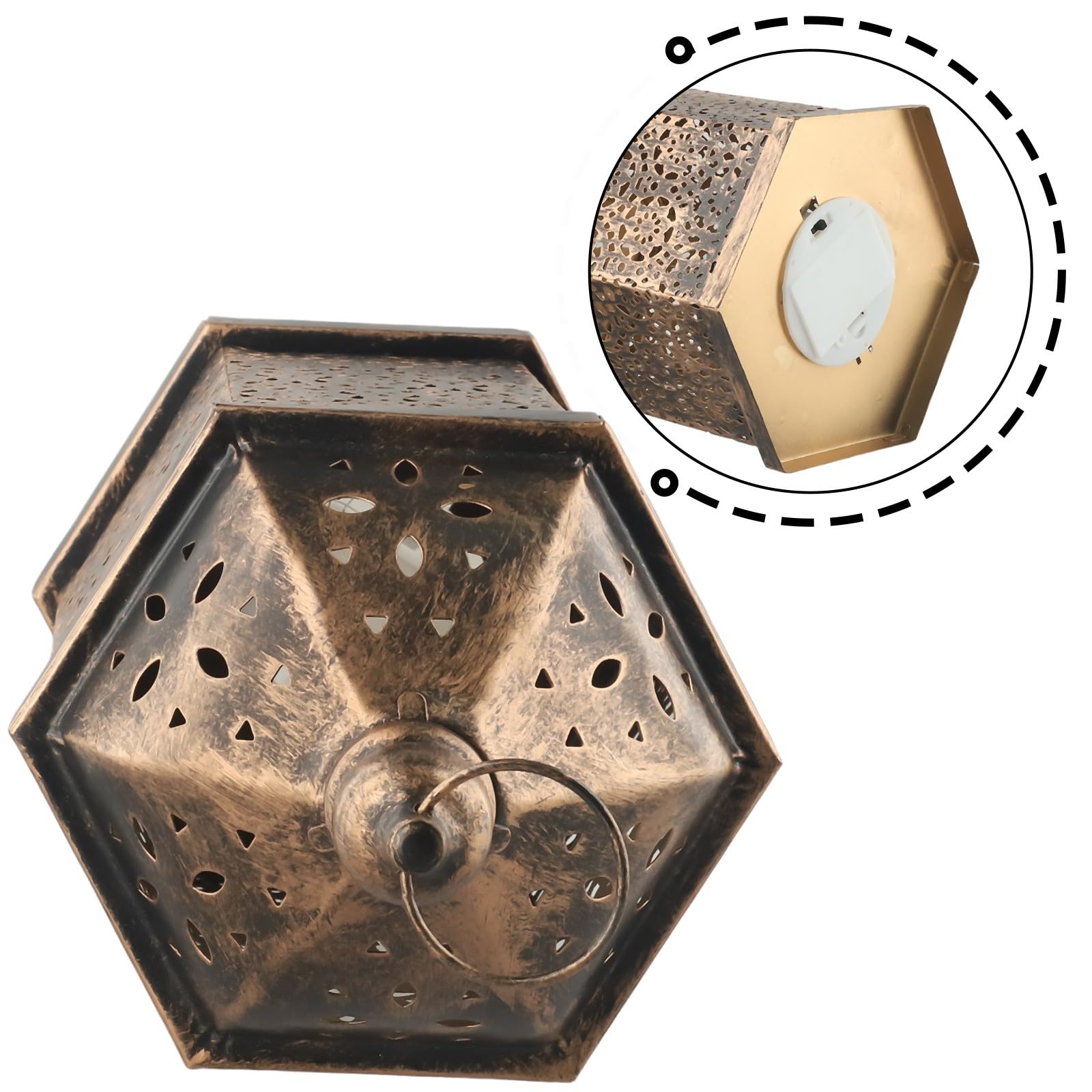 Lanterne da appendere in stile marocchino, in metallo, effetto ottone, stile marocchino, portacandele a LED, lanterna in ferro per ogni occasione o ambiente (grande)