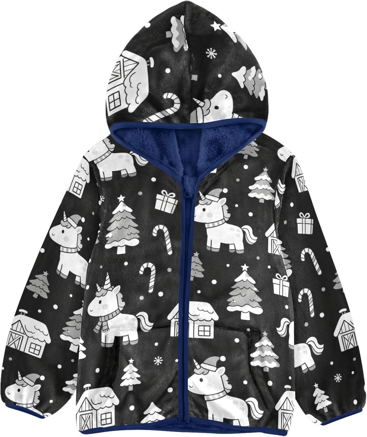 GuoChe Christmas unicorns and Tree Toddler Fleece Zip Up Outerwear Jackets & Coats