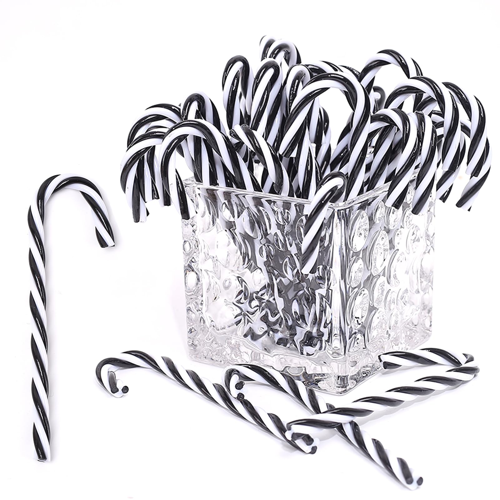 HERZWILD 32pcs Black Christmas Tree Decorations Candy Canes for Hanging Christmas Decorations Pendants Candy Cane Ornaments Xmas Tree Hanging (Black 12cm (without hole))
