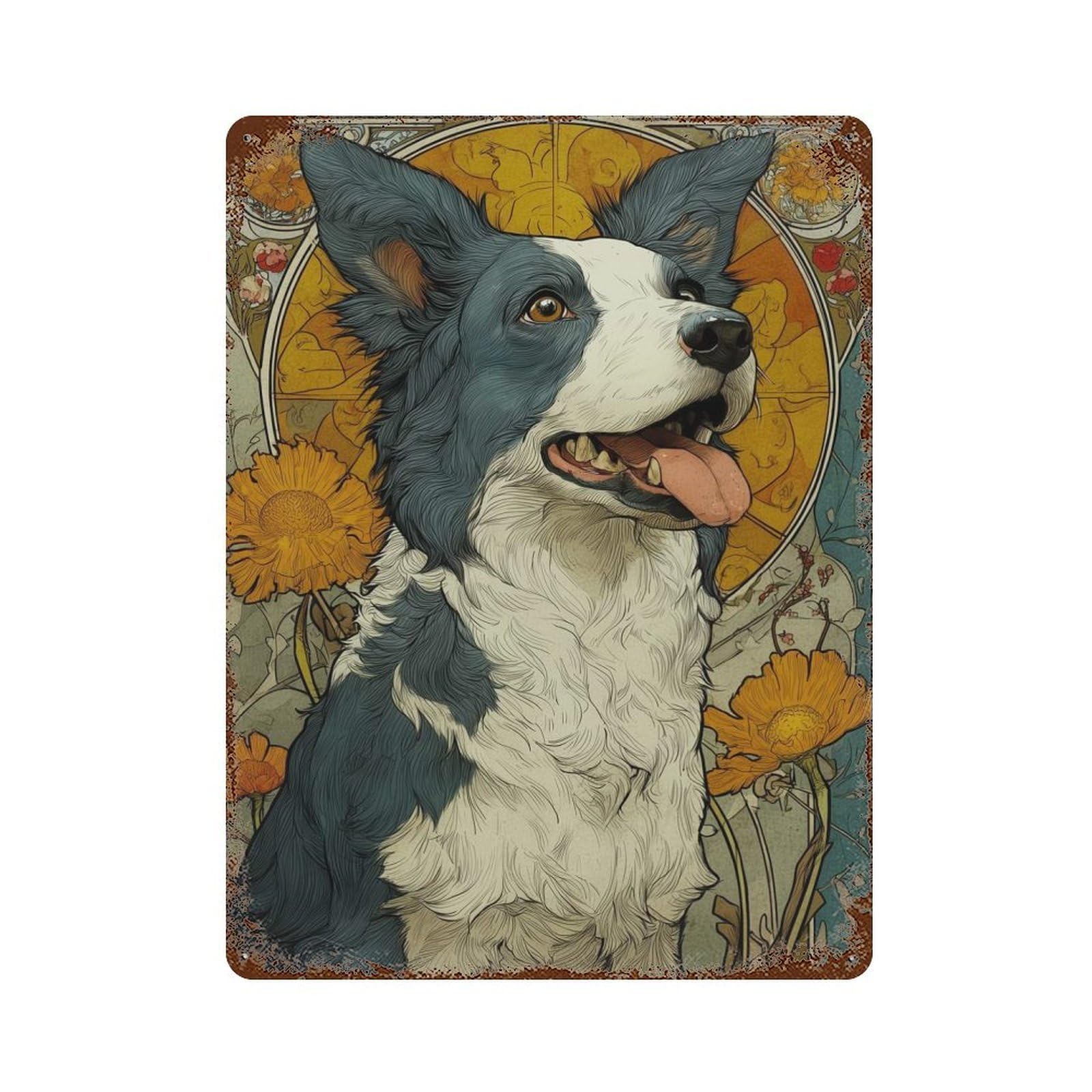 Border Collie Art Deco Rusty Metal Tin Sign 15.7"x11.8", for Living Room, Hallway And Home Decor, Old School Wall Decor