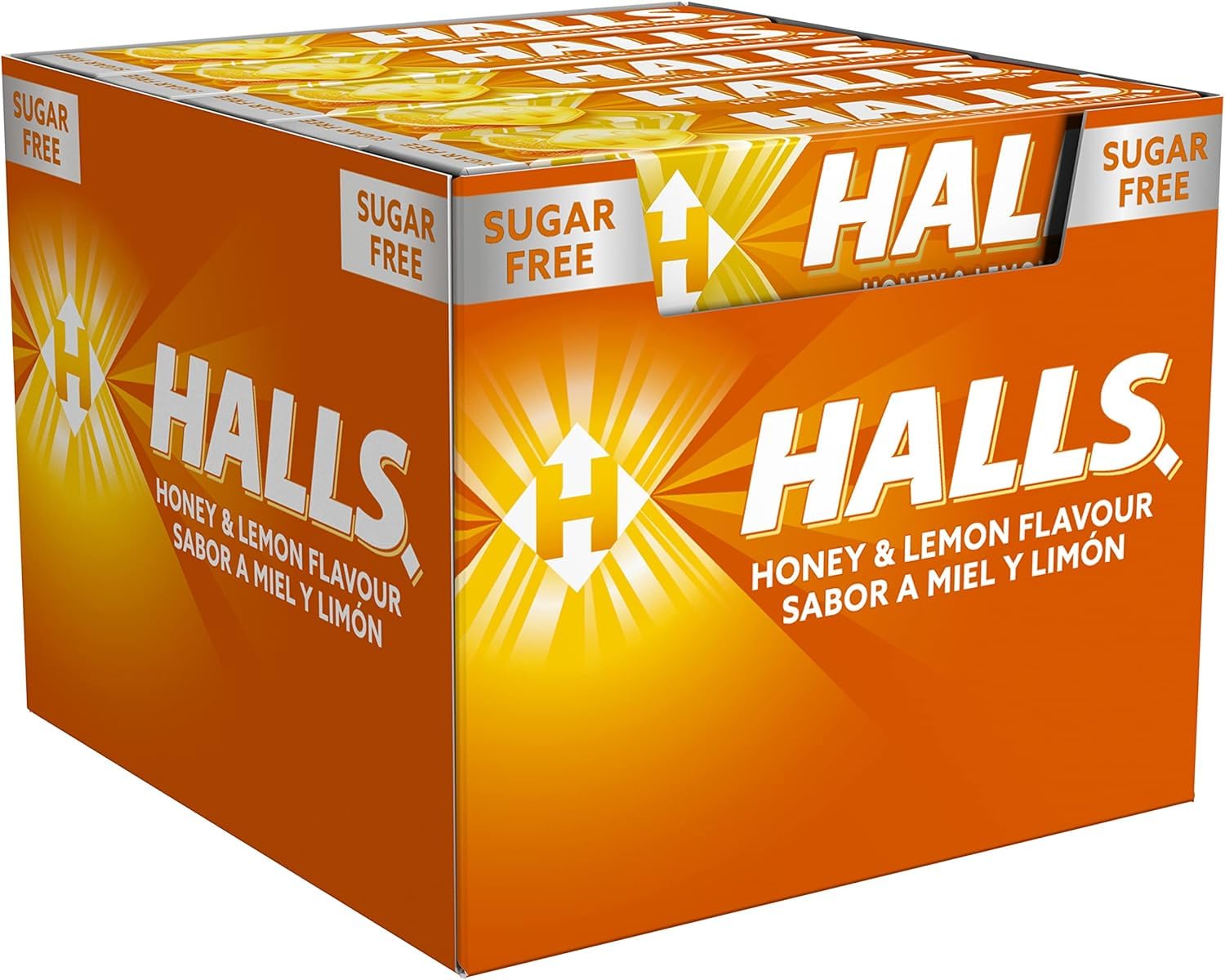 Halls Caramelos Sin Azúcar Sabor Miel y Limón, Pastillas Refrescantes con Mentol y Eucalipto, Pack Ahorro 480 Unidades (24 Cajas x 20x32 g), Frescor Intenso y Sabor Suave, Ideal para Compartir