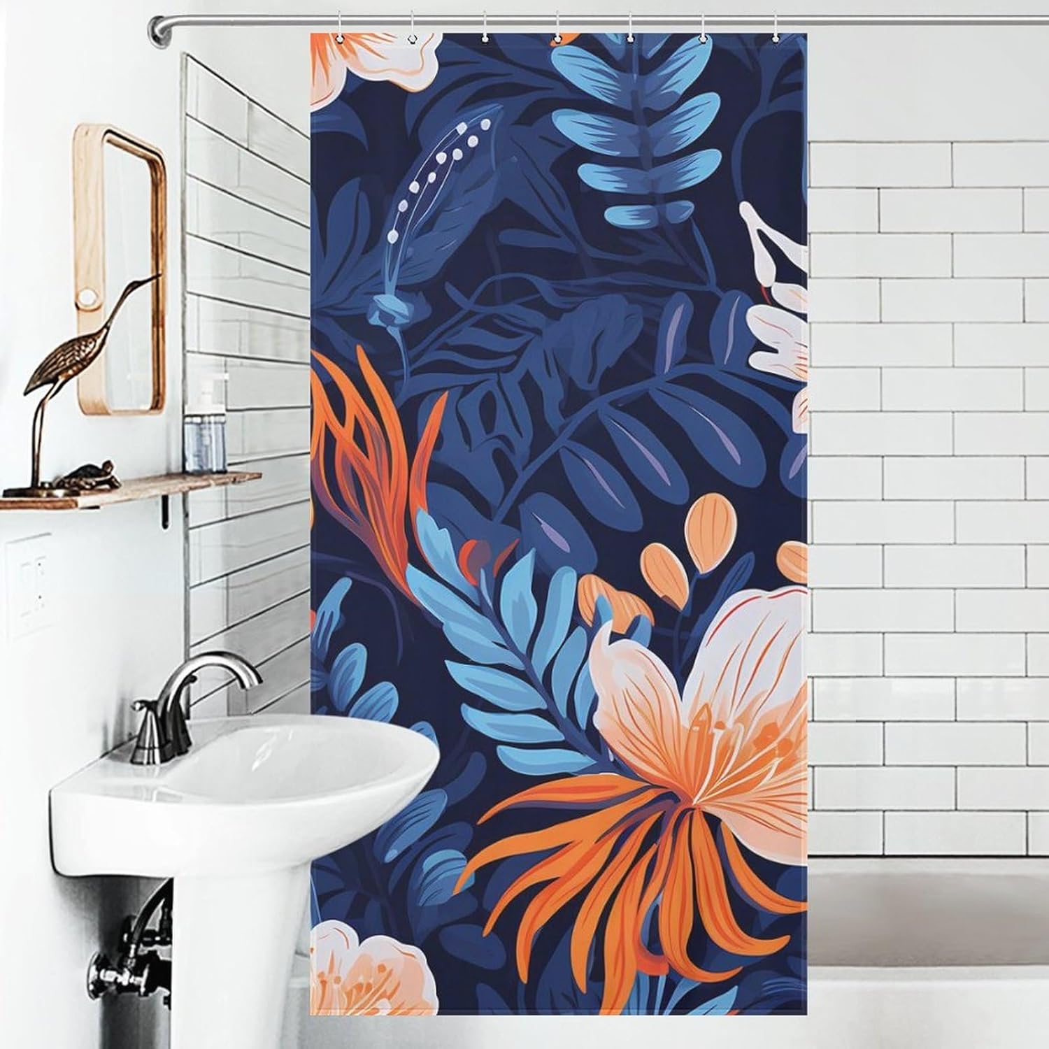 Floral Tropical Leaf Funny Shower Curtains Washable Bath Curtain Liner with Hooks for Bathroom Bath Tubs