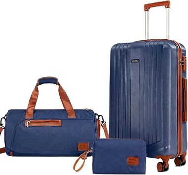 Hoteel Luggage Sets 3 Piece, Durable Suitcase Dual-Spinner Wheel TSA Lock, Lightweight Travel Hardshell PC+ABS Carry on Luggage for Men&Women, Black20in/DB/TB