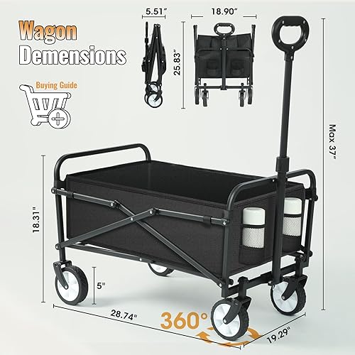 Miniatura 7 de LUXCOL Carrito plegable plegable con ruedas todo terreno y mango ajustable, portátil, resistente, capacidad de peso de 200 libras para compras de