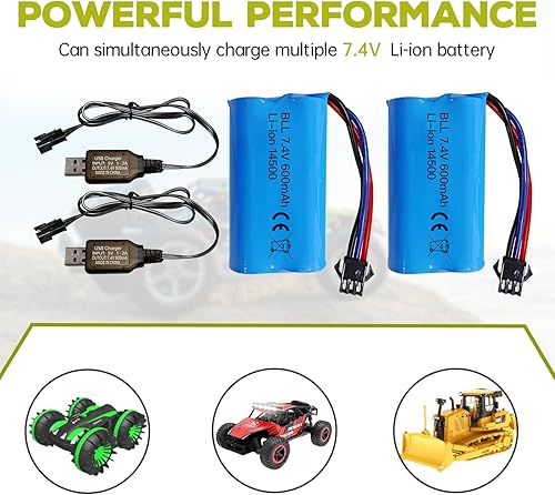 Miniatura 6 de Fytoo 2 unids 7.4 V 600 mAh 2S batería de iones de litio con enchufe SM-3P con 2 unids cable de carga USB para DE82 TK3086B G20601 RC juguete RC