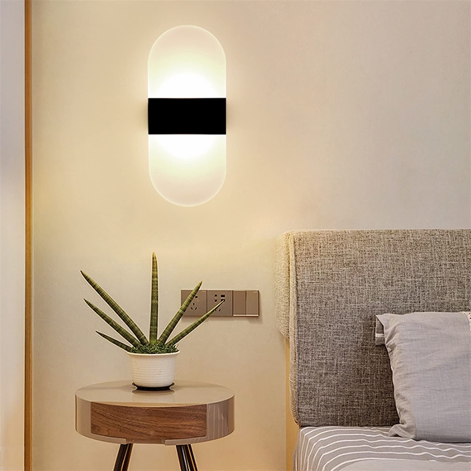 Luces de pared recargables para el hogar, interior, sensor de movimiento, iluminación para dormitorio, mesita de noche, pasillo, escalera (rectángulo, luz blanca, sensor de movimiento)