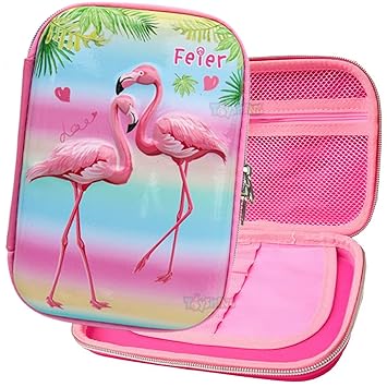 Toyshine Love Pair Flamingo Pink Hardtop Pencil Case with Compartments - Kids Large Capacity School Supply Organizer Students Stationery Box - Girls Boys Pen Pouch