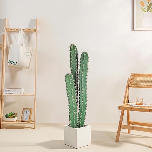 Miniatura 5 de Ruwenus Cactus artificial de 38.1 pulgadas de alto, cactus falsos saguaro con maceta para interiores y exteriores, hogar, oficina, tienda,