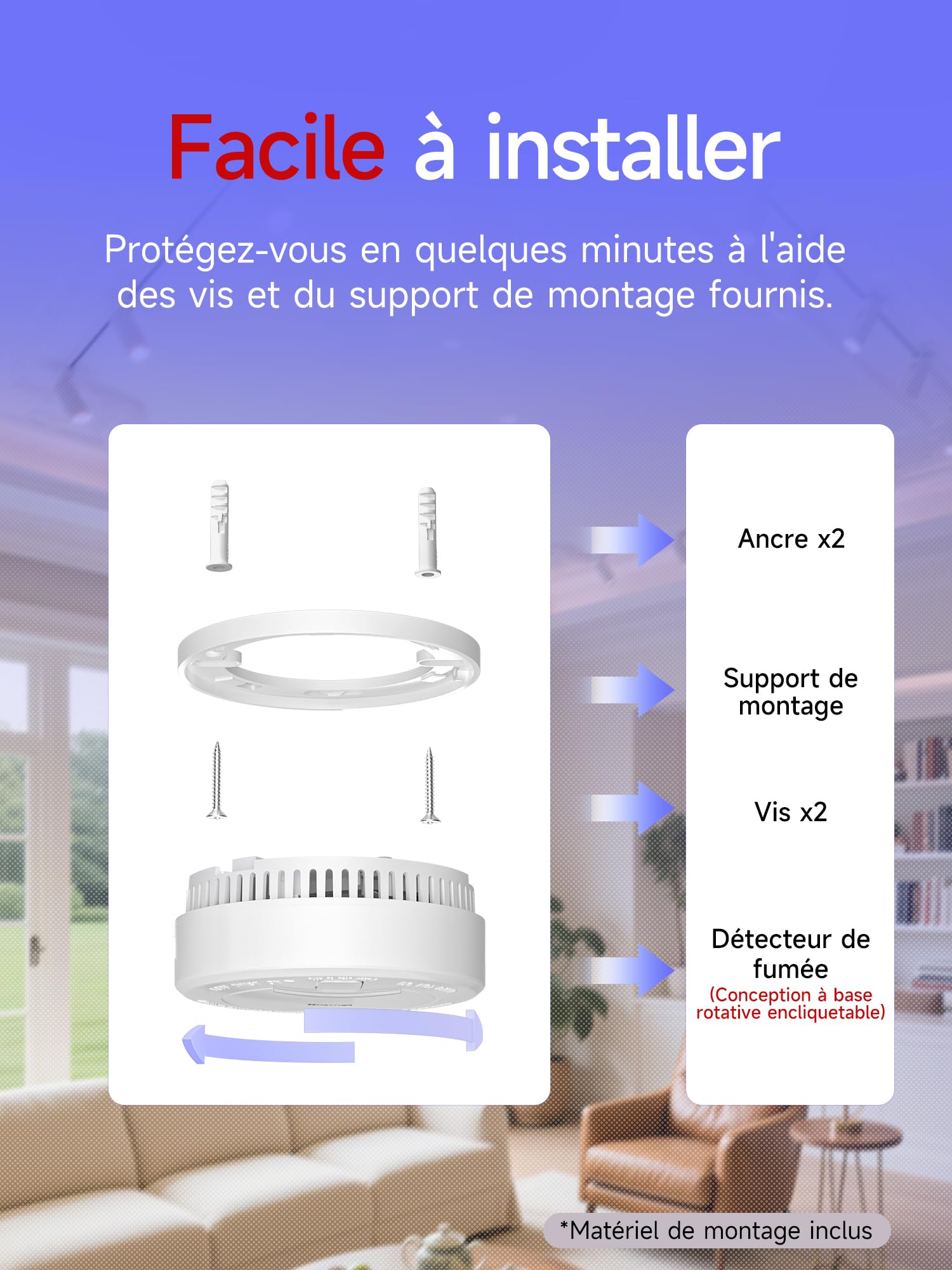 Heiman Détecteur de Fumée Photoélectrique 10 Ans - Certifié DIN en 14604, VDS et LPCB - Alarme d'Incendie Pile de 10 Ans - Bouton de Test/Silencieux - 85 DB - Blanc (Pack de 1)