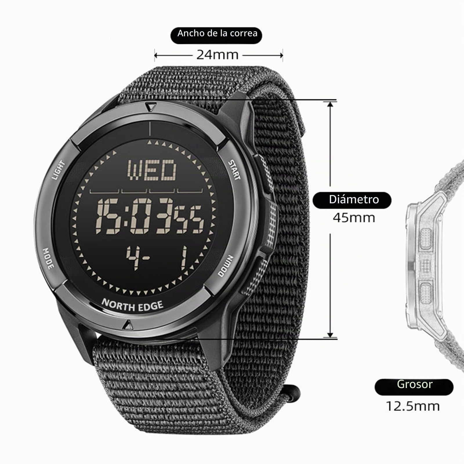 NORTH EDGE ALPS Reloj Digital Hombre Sin App con Podómetro y Brújula, 50 m | Colección ALPS: sin app, podómetro y brújula
