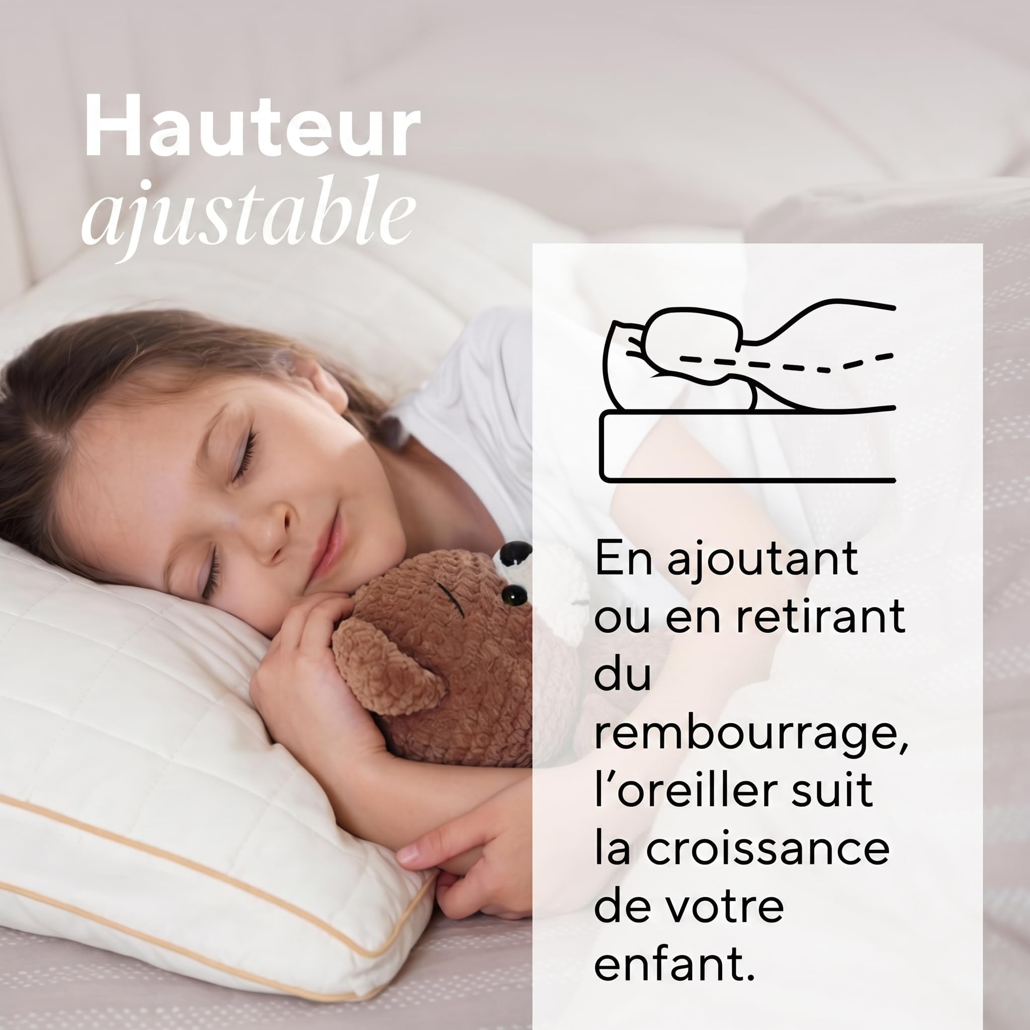 Vitapur Oreiller pour Jeunes Enfants, 40x60cm - 100% Coton Naturel - Doux, Réglable en Hauteur, Lavable, Hypoallergénique, Certifié Oekotex-100 - pour 12 Mois et Plus