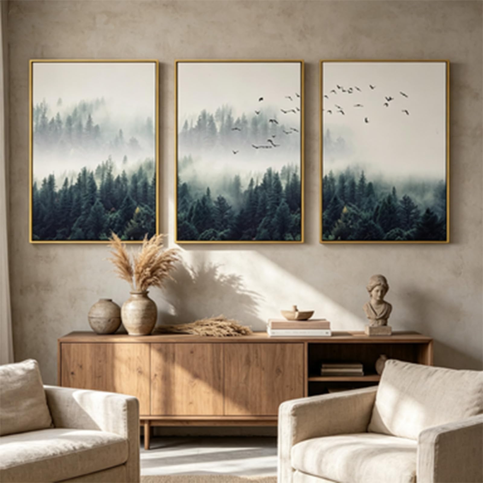 ZBELLO 3-piece set - Forest Mist Scene Art Printed Poster, Natural Scenery Painting, Home Wall Decoration Painting, Frameless (30 * 40,forest)