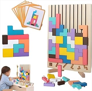 Colorful 3D Wooden Stacking Puzzle Toys, Wooden Russian Building Block Puzzles, Tangram Jigsaw Puzzle Intelligence Adult H...