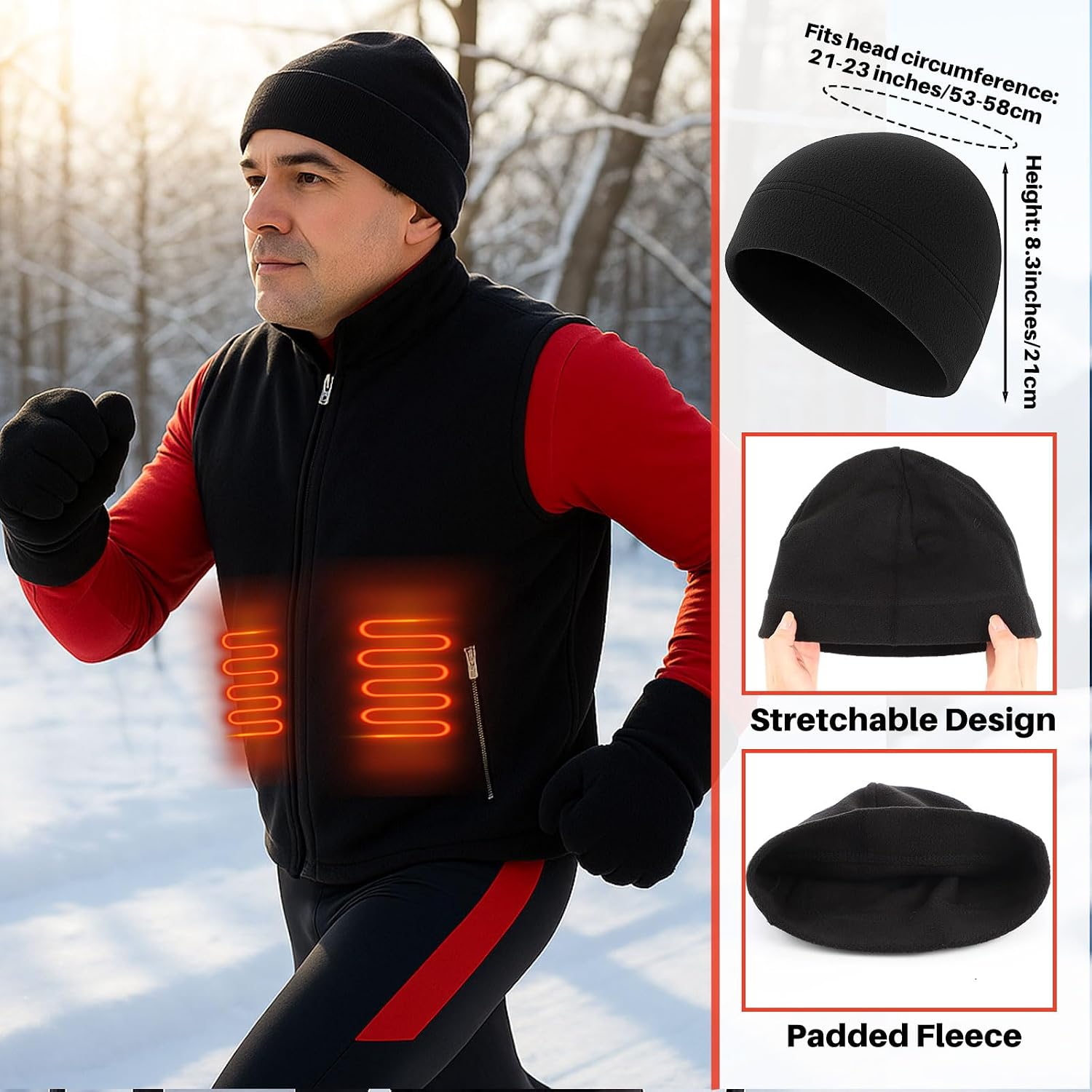 Heated Vest for Men with Hat Gloves Socks, L Fleece Heated Hunting Vest Winter Gift Set for Dad Husband (Power Bank Not Included)