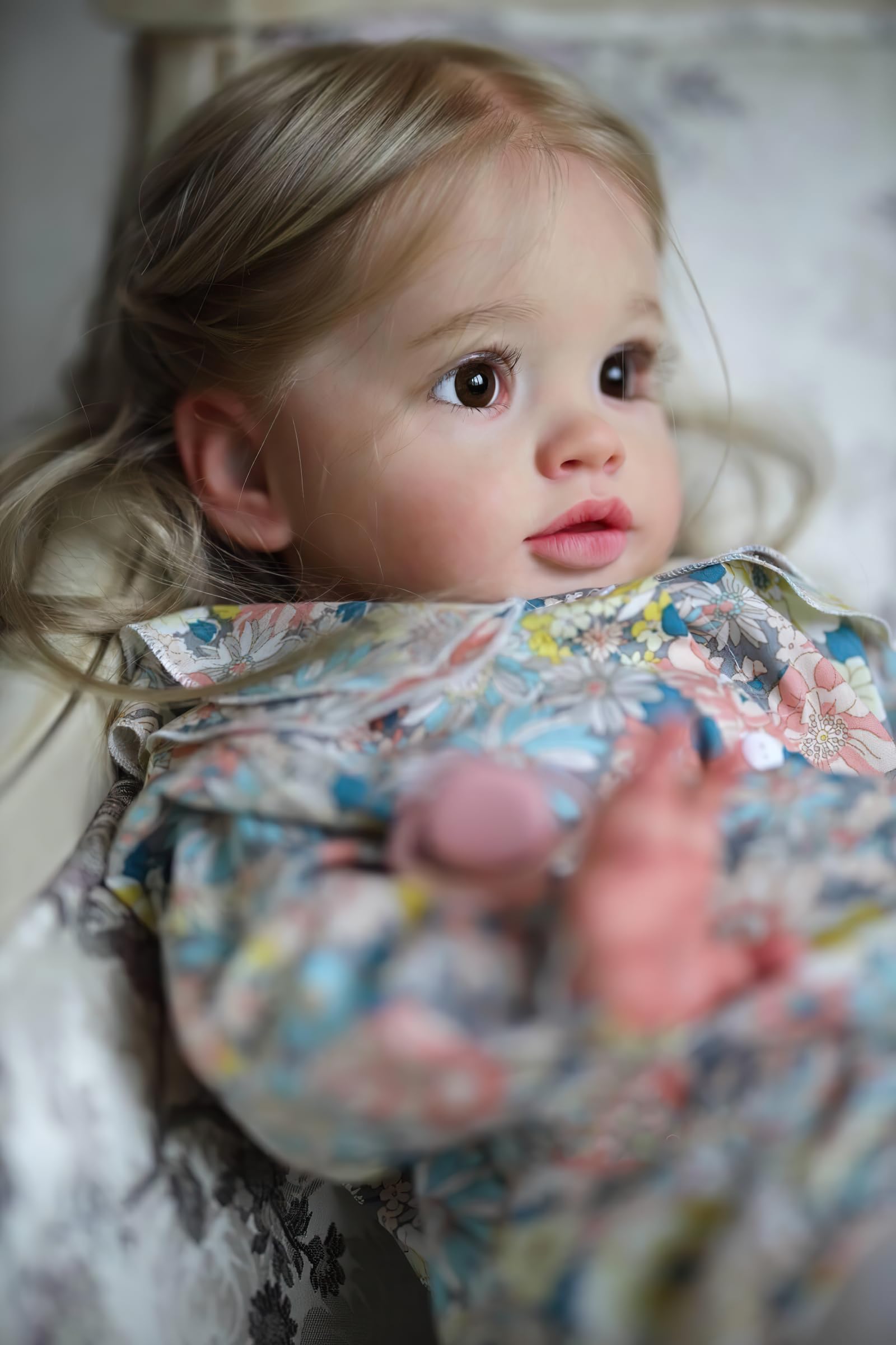MineeQu 26 cali Ogromna Realistyczna Lalka Reborn, Korzeniaty Włosy, Żywotna Winylowa, Noworodek, Sukienka Kwiatowa, Miękka Tkanina, Kolekcjonerskie Zabawki