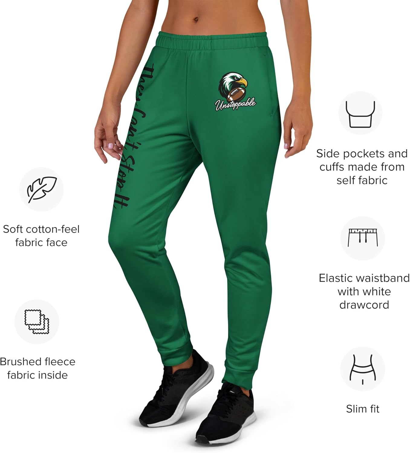 Tush Push™ Green Joggers – Game Day Football Sweatpants, Eco-Friendly Recycled Fabric, Women's Athleisure Pants