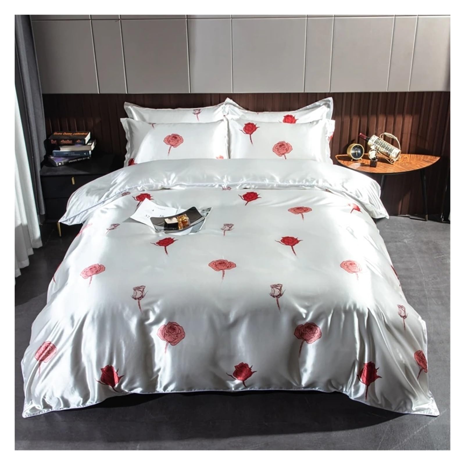 Sbcgfy C High End Blending Natural Silk Bedding Set Luxury Satin Silky Queen King Size Duvet Over Pillowcase Bed Sheets Sets,Otton Duvet,-Fitted Bed Sheet_king 4Pcs