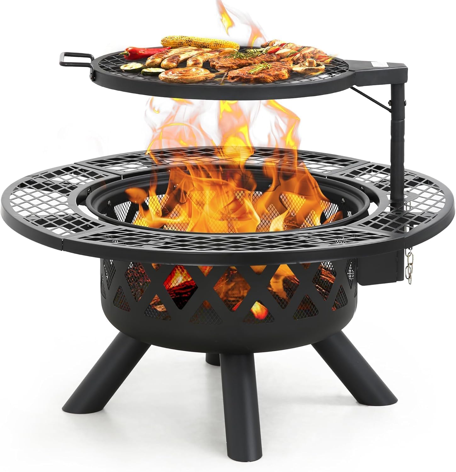 BALI OUTDOORS Feuerstelle mit Schürhaken  81 3 cm  Feuerschale für draußen  Holzfeuerschale für draußen mit Grill