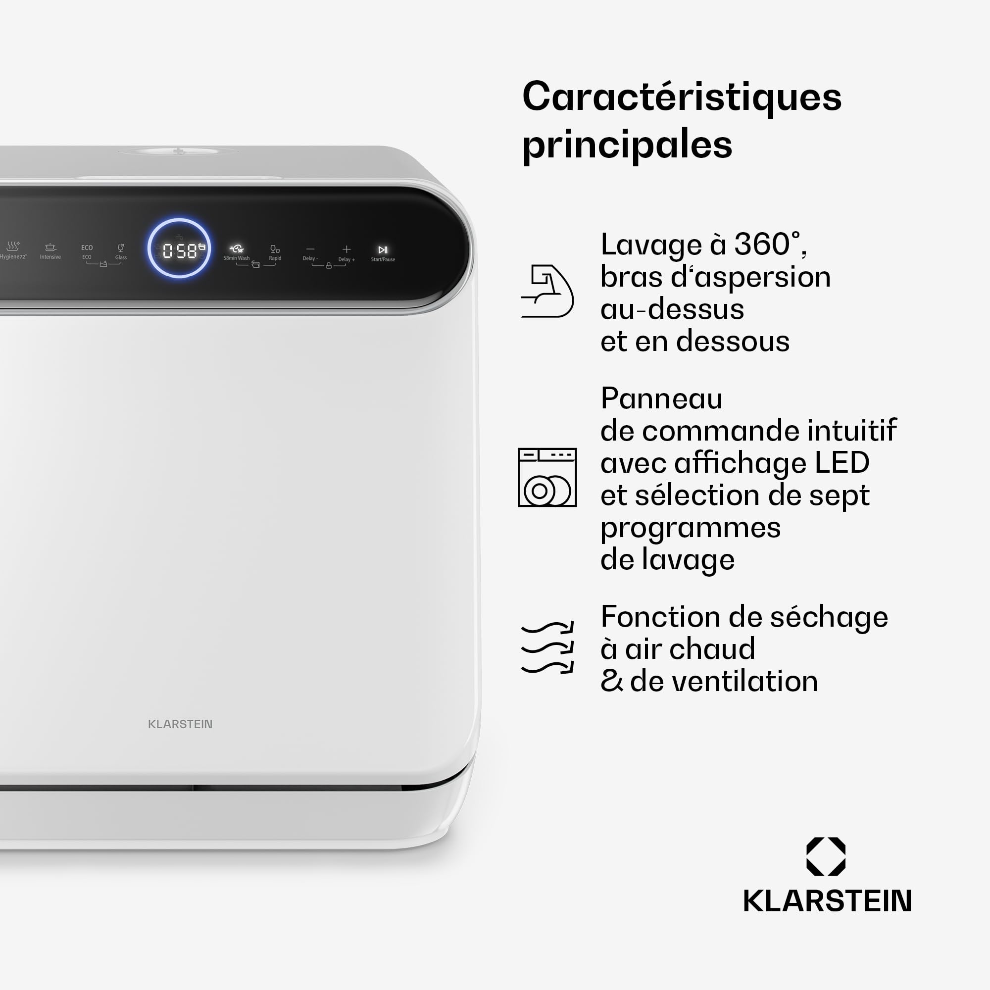 Klarstein Oceana Lave-vaisselle de table compact 3 couverts 7 programmes 6 L AquaStop