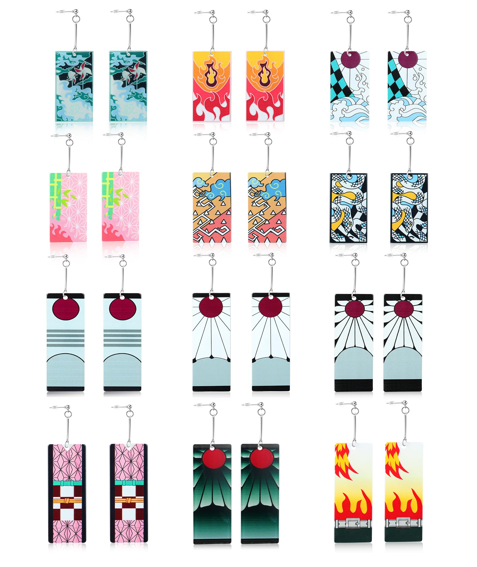 KAERUN 12 Pairs Women's Tanjiro Earrings Anime Demon Slayer Earrings Cosplay Fashion Double-sided Acrylic Alloy Resin Earrings