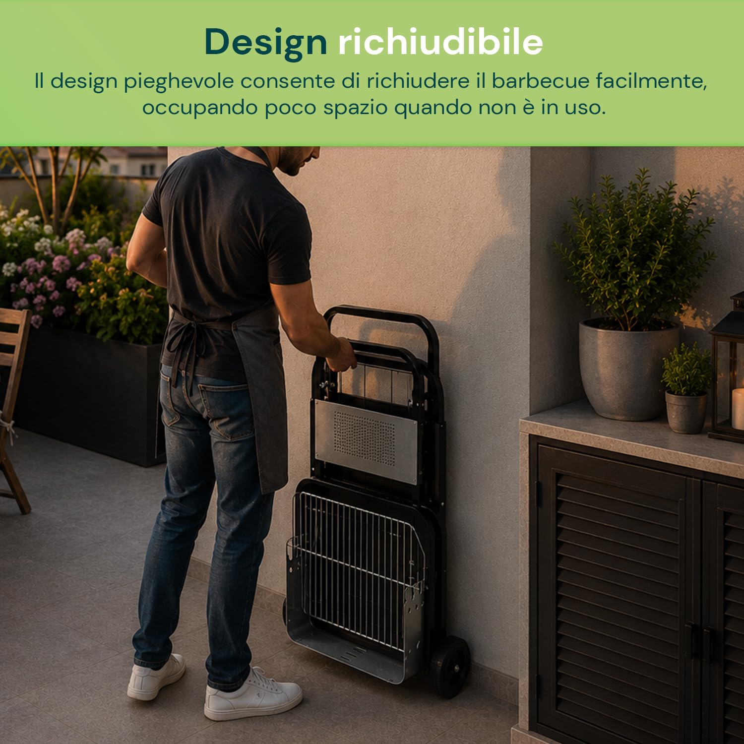 Avilia Barbecue a Carbonella Portatile Pieghevole in Acciaio - Barbecue con Griglia 54x38cm e 2 Ruote per Facile Trasporto - Barbecue Portatile per Grigliate in Giardino e Campeggio - 60x80x84cm