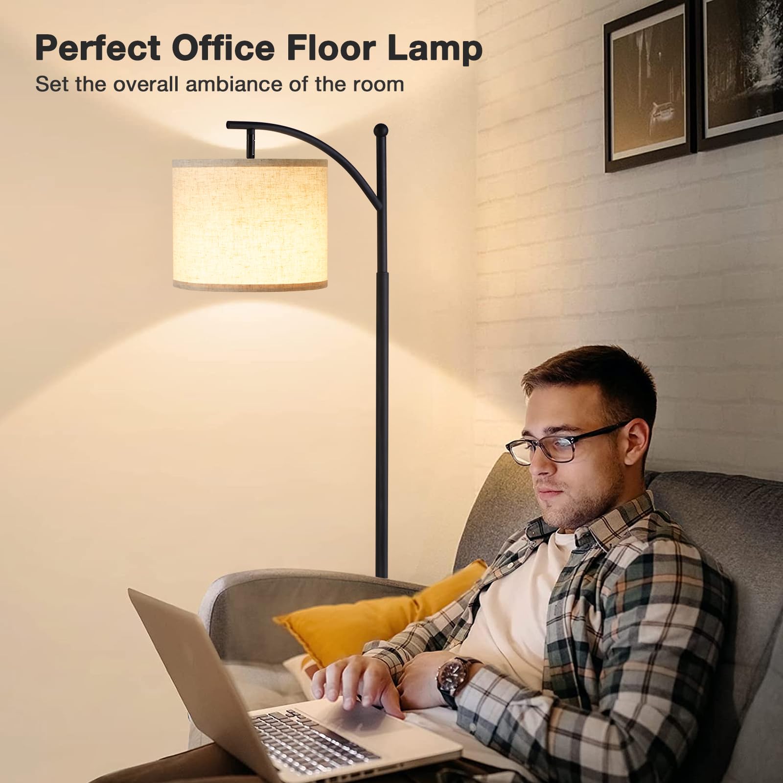 Stehlampe Wohnzimmer, Moderne Stehleuchte mit 3 Farbtemperaturen, LED Standleuchte Hoch mit Verstellbarem Leinenschirm, Stehlampe Vintage für Wohnzimmer Schlafzimmer Büro (Birne Enthalten)