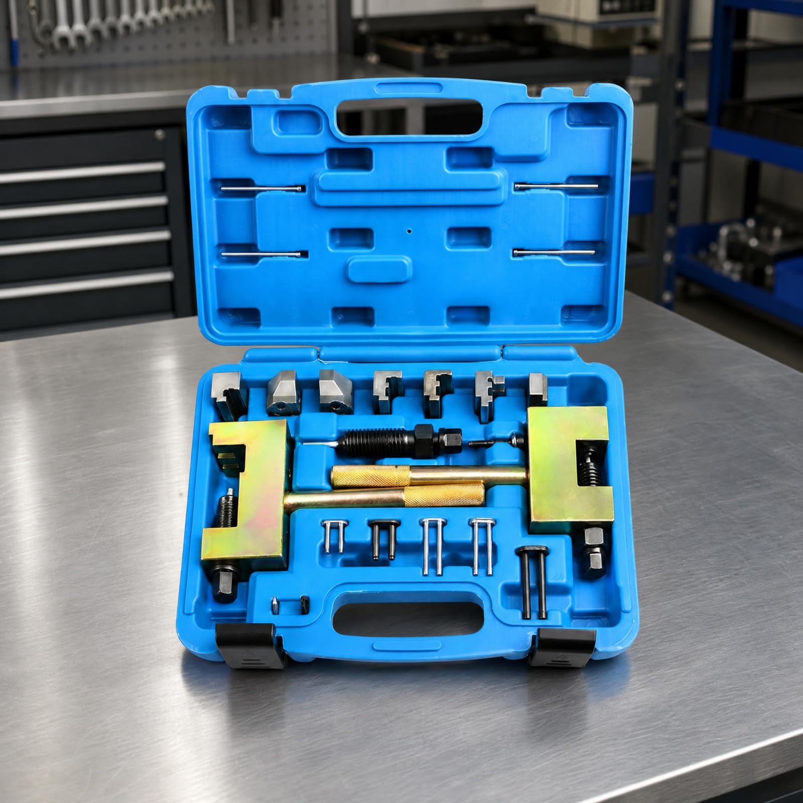Set Instalador Sincronización l Motor con Utensilios Fijación para Remaches en Caja Portátil con Compartimentos Acuado para Reemplazo y Reparación
