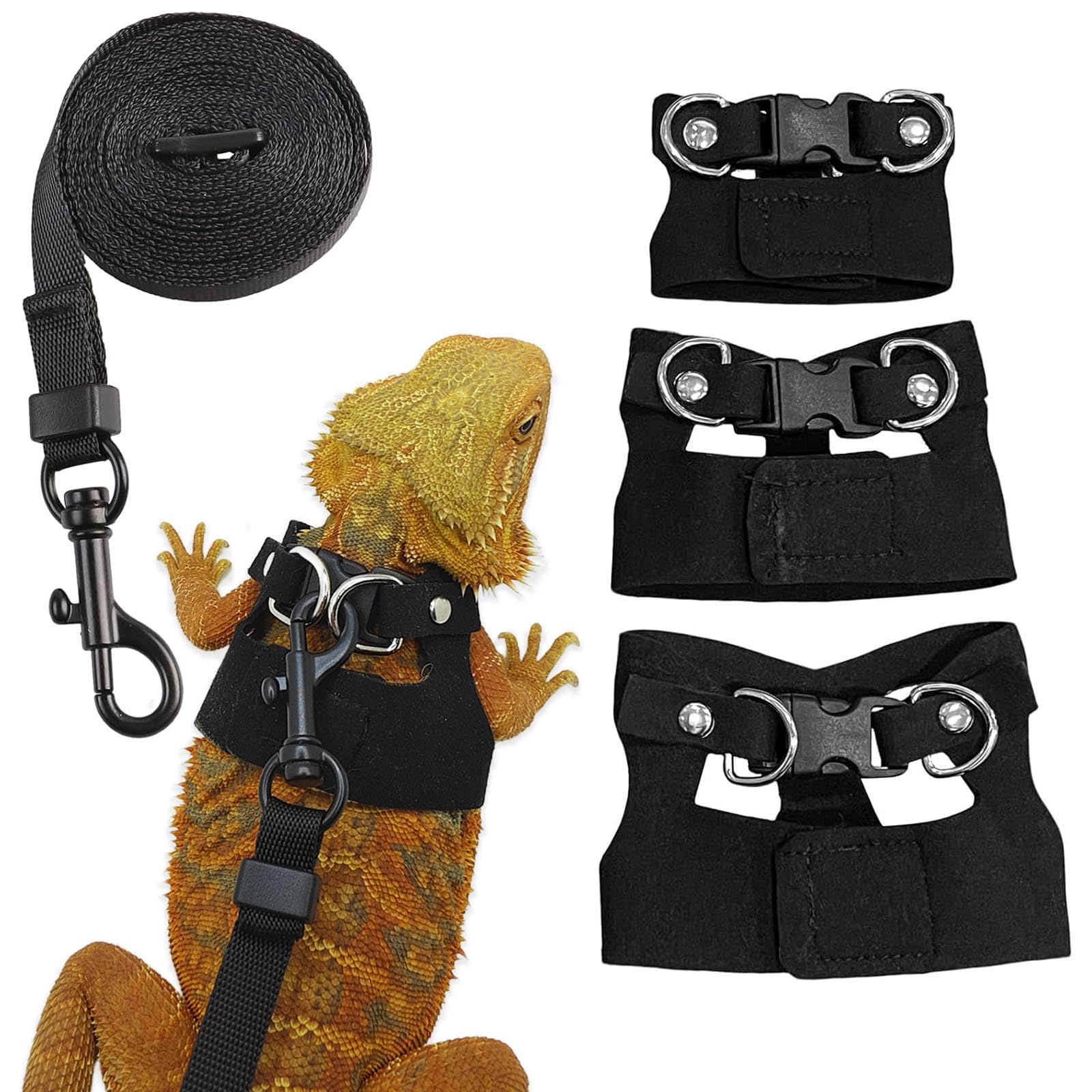 Ifukens フトアゴヒゲトカゲ ハーネス3サイズセット 調節可能なトレーニングリードハムスター リード分離式ベスト型爬虫類用ペット 散歩用フェレット おもちゃ 紛失防止蜥蜴 亀 トカゲ フェレット インコ うさぎ ハーネス 小動物用胸部ストラップ